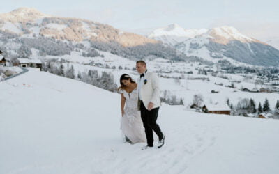 Atemberaubende verschneite Hochzeit in Gstaad, Schweiz